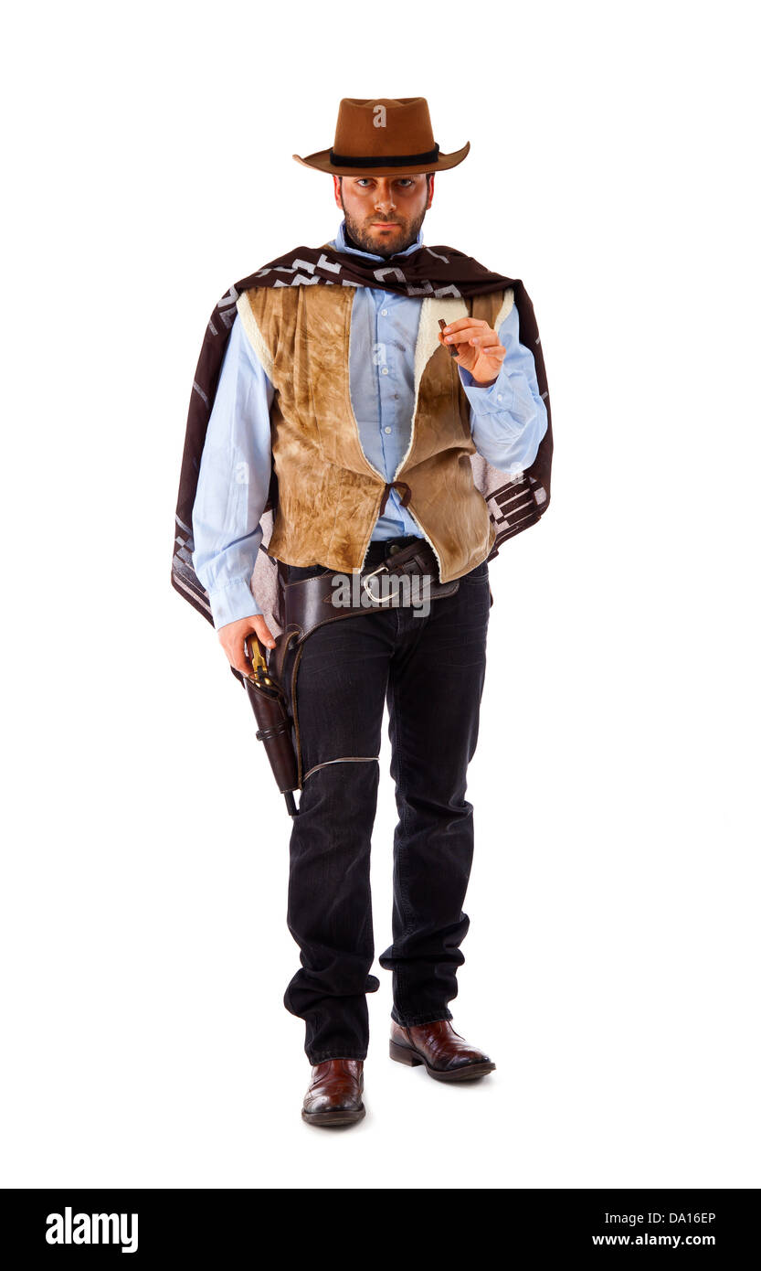 Gunman in the old wild west on white background. Stock Photo