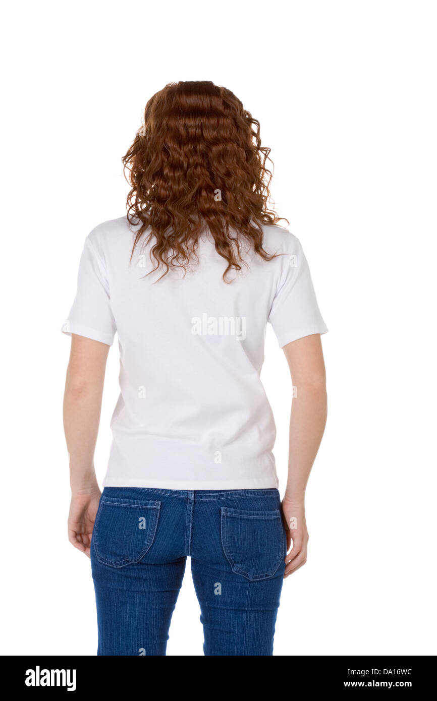 Fashion model in white t-shirt and blue jeans Stock Photo