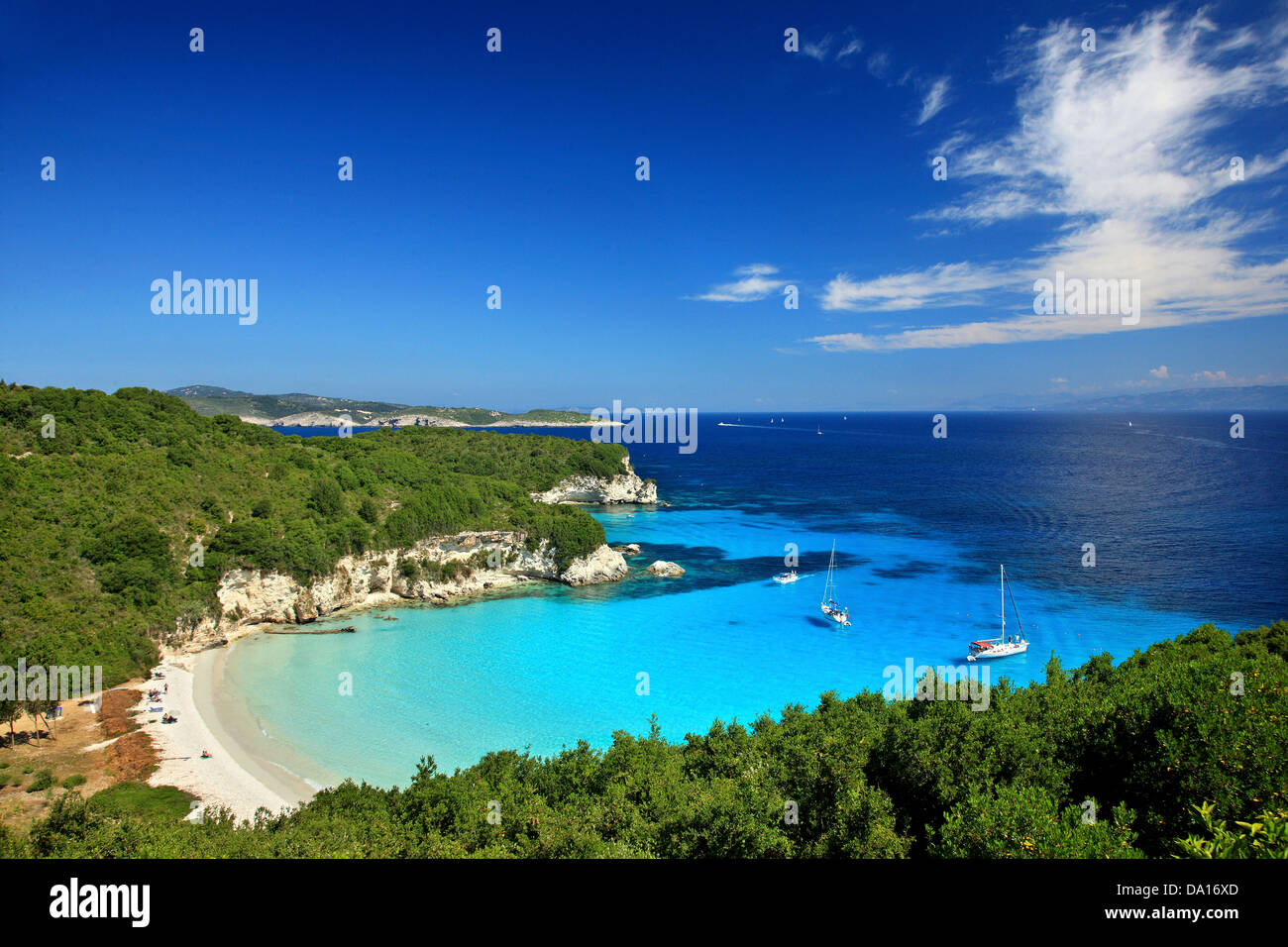The exotic Voutoumi beach, Antipaxos ('Antipaxi') island, Ionian Sea, Eptanisa ('Seven Islands'), Greece. Stock Photo