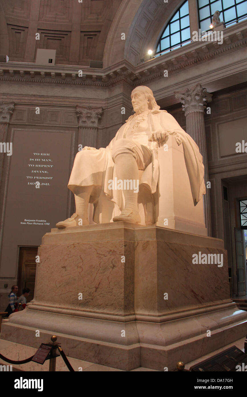 Benjamin Franklin statue at the entrance hall of the Franklin Institute in Philadelphia, Pennsylvania. Stock Photo