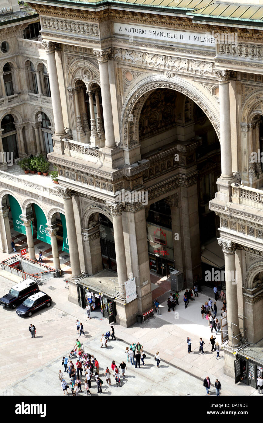 Looking down at the Galleria Vittorio Emanuele entrance in Milan. Stock Photo