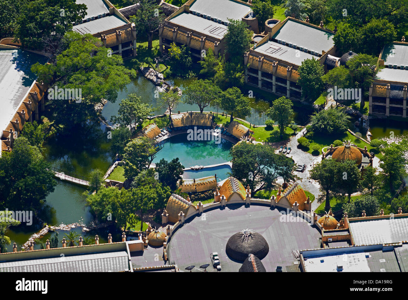 The Kingdom Hotel , Victoria Falls, Zimbabwe, Africa - aerial Stock Photo