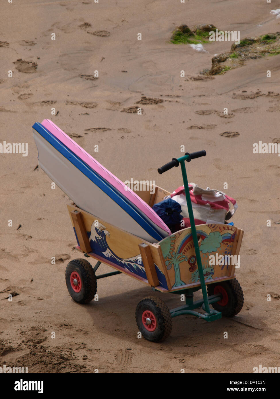 Pull along wagon at the beach, Cornwall, UK 2013 Stock Photo Alamy