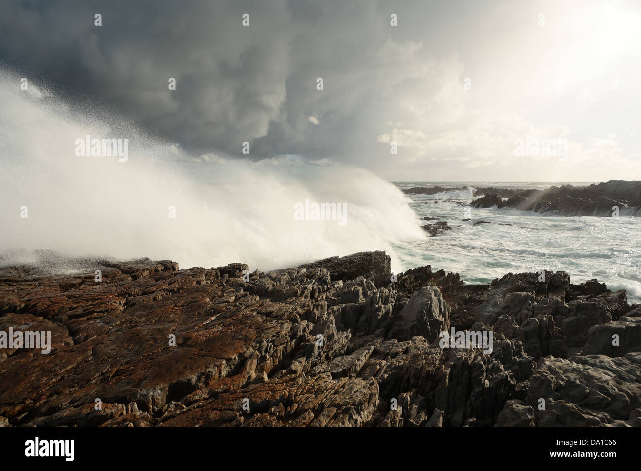 Rough waves on overcast day at Danger Point, Gansbaai, Western Cape Province, South Africa Stock Photo