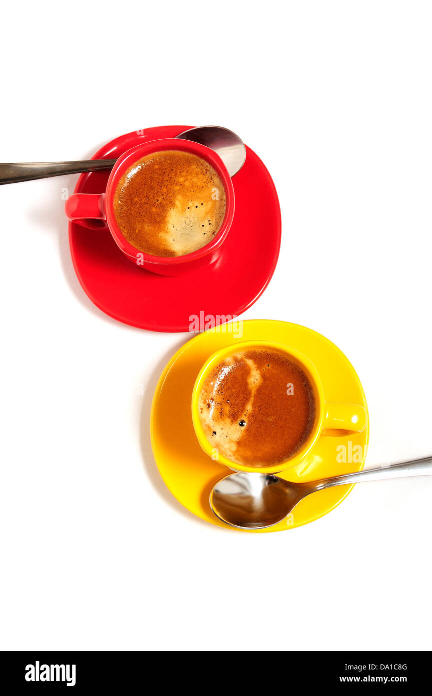 two cups of espresso coffee, top view Stock Photo Alamy