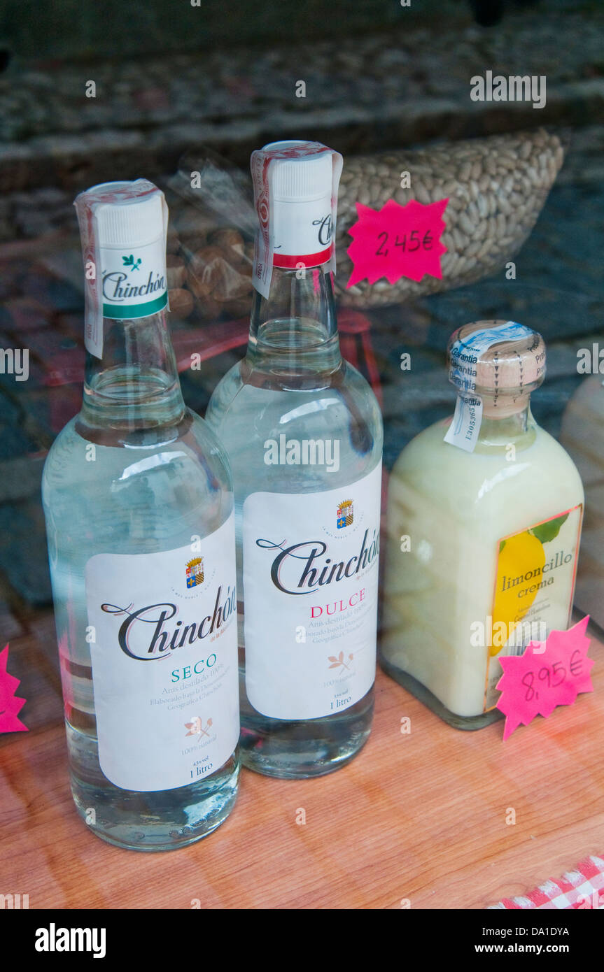 Anis Chinchon, typical liqueur. Chinchon, Madrid province, Spain. Stock Photo