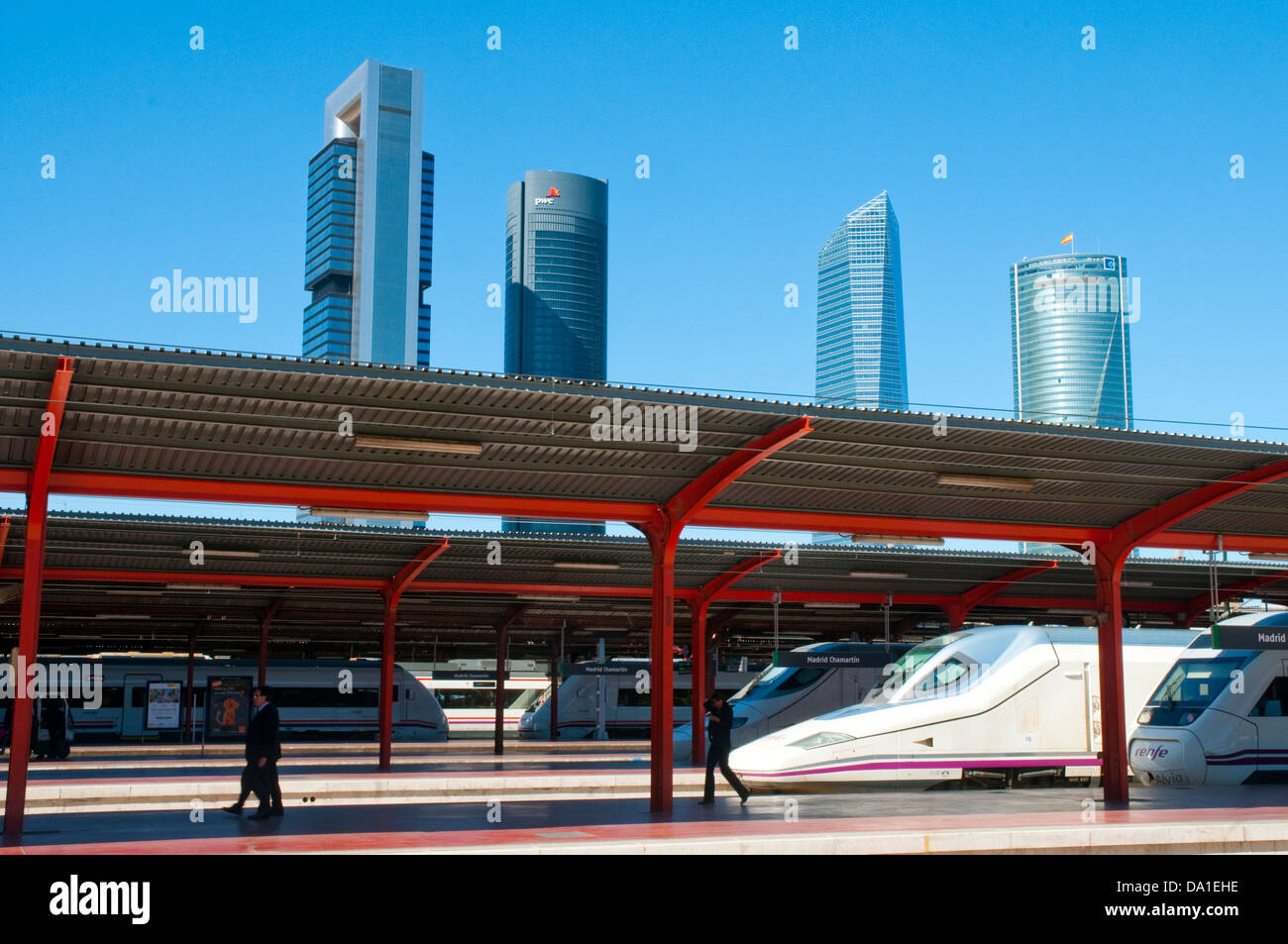 Four Towers viewed from Chamartin Railway Station. Madrid, Spain. Stock Photo