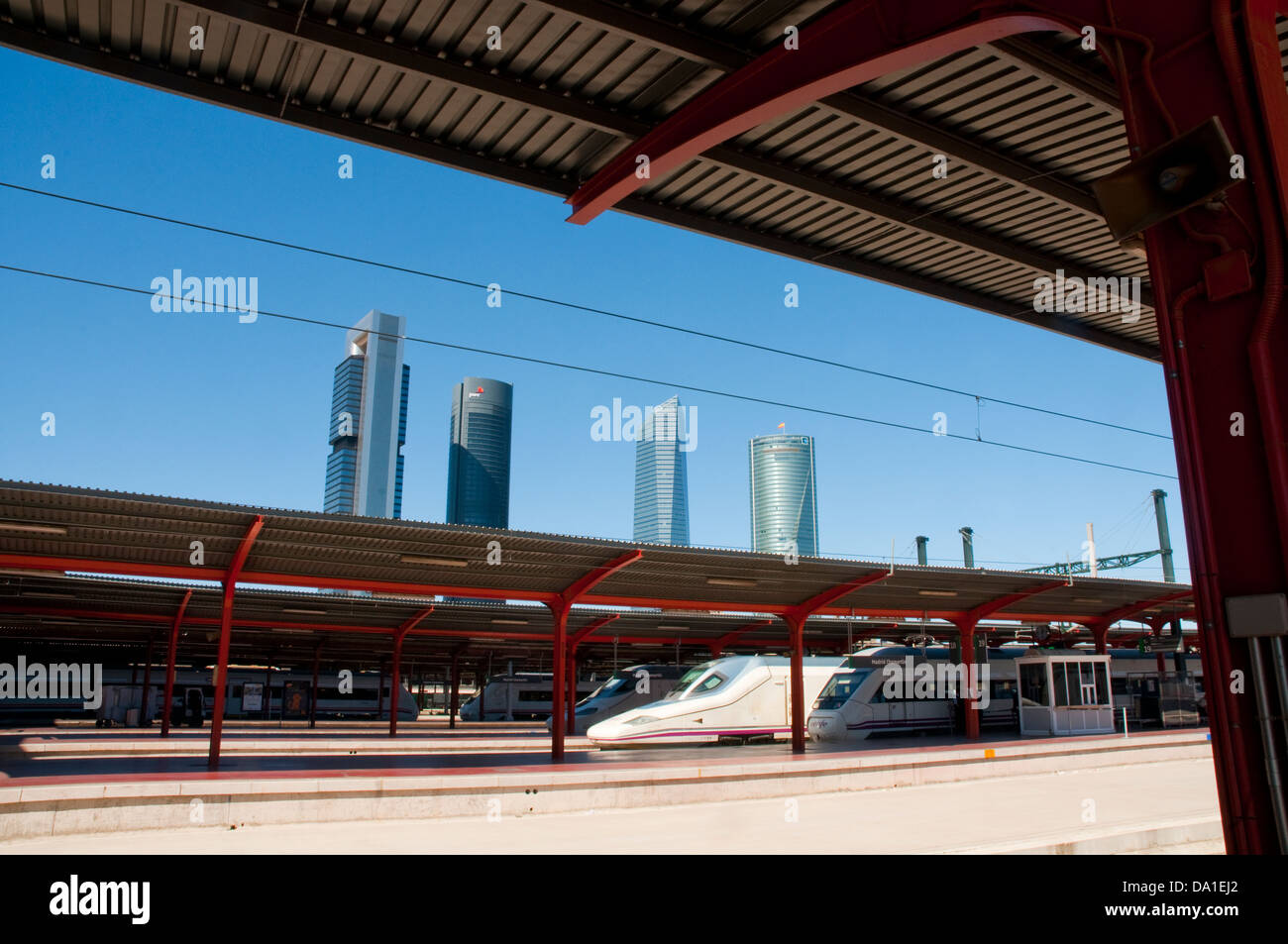 Four Towers viewed from Chamartin Railway Station. Madrid, Spain. Stock Photo