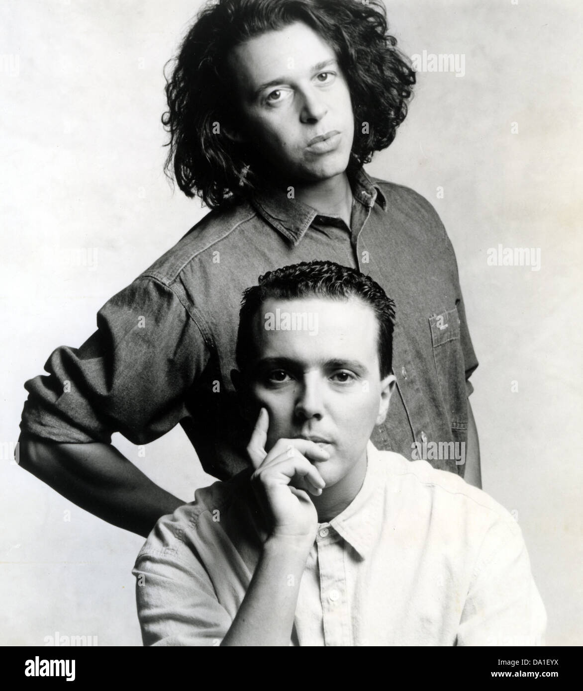 TEARS FOR FEARS Promotional photo of UK pop duo  Roland Orzabal (top) and Curt Smith in February 1990. Stock Photo