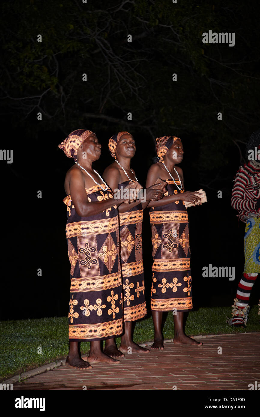 Singers at traditional African performance at Victoria Falls Hotel, Victoria Falls, Zimbabwe, Africa Stock Photo