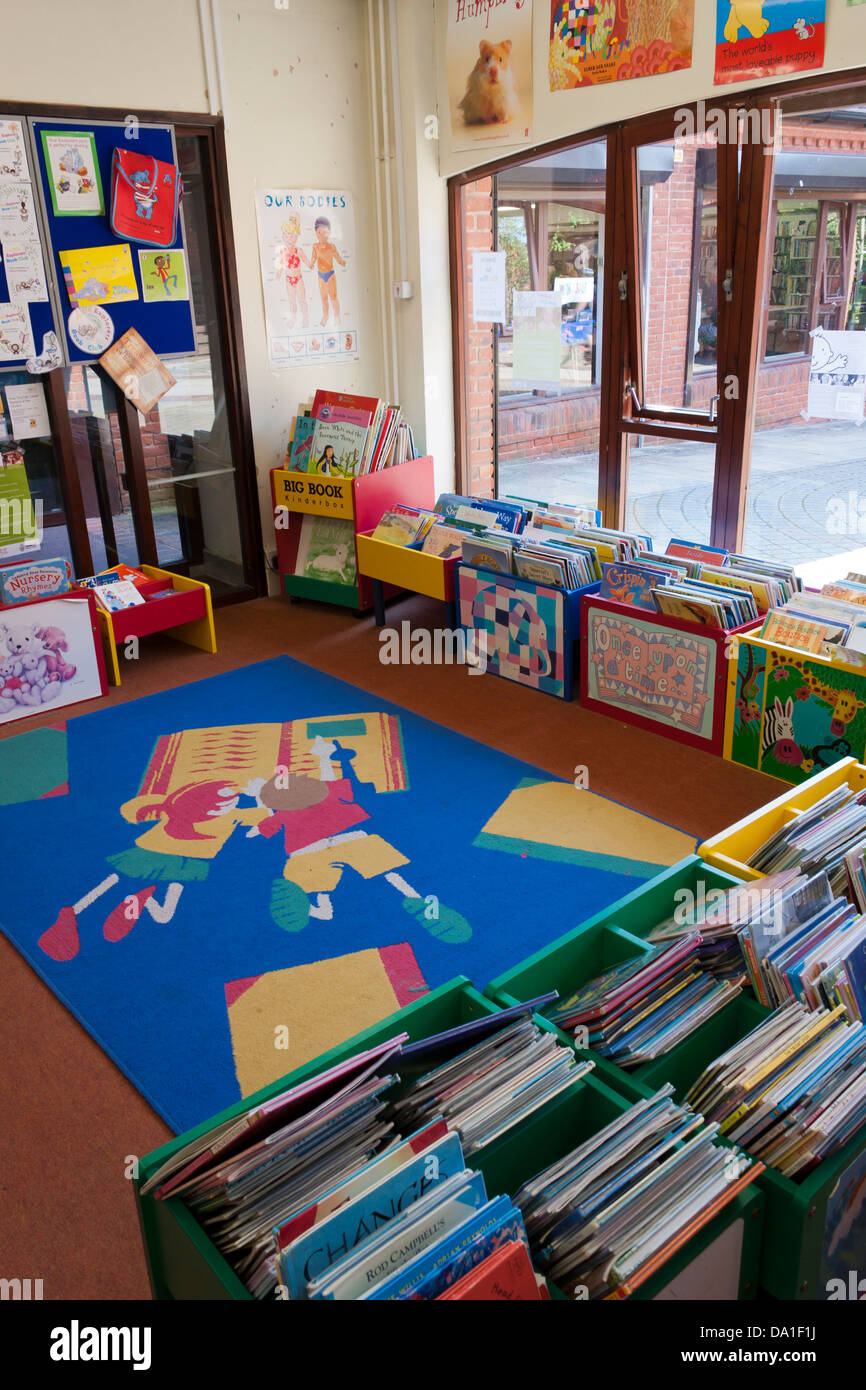 Section of a UK Public Library for children's books, reading and study. Stock Photo