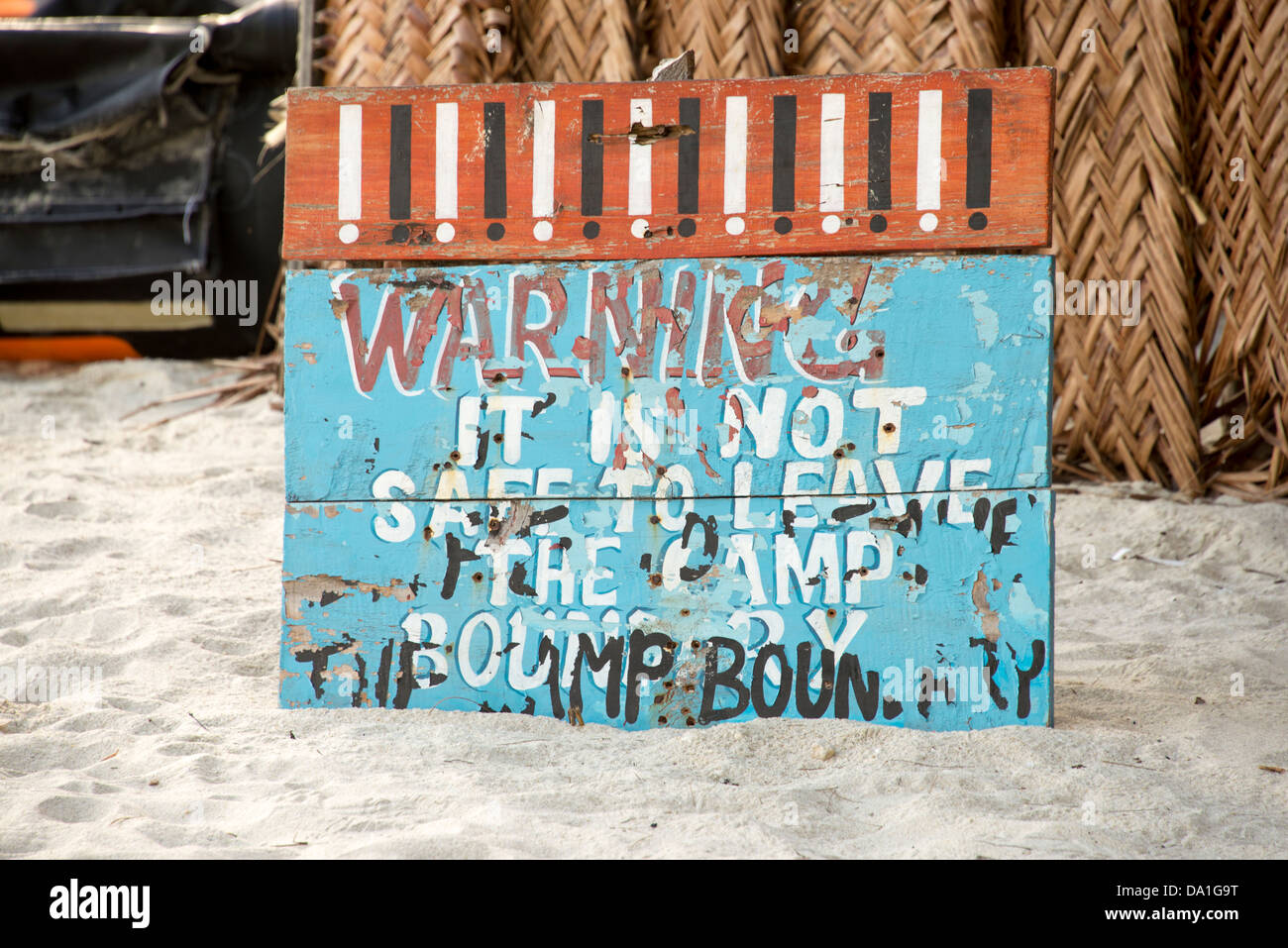Warning sign on Dar es Salaam beach, United Republic of Tanzania, East Africa. Stock Photo