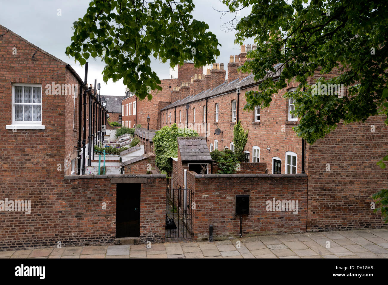 Typical northern back to back terraced housing back yards. Stock Photo