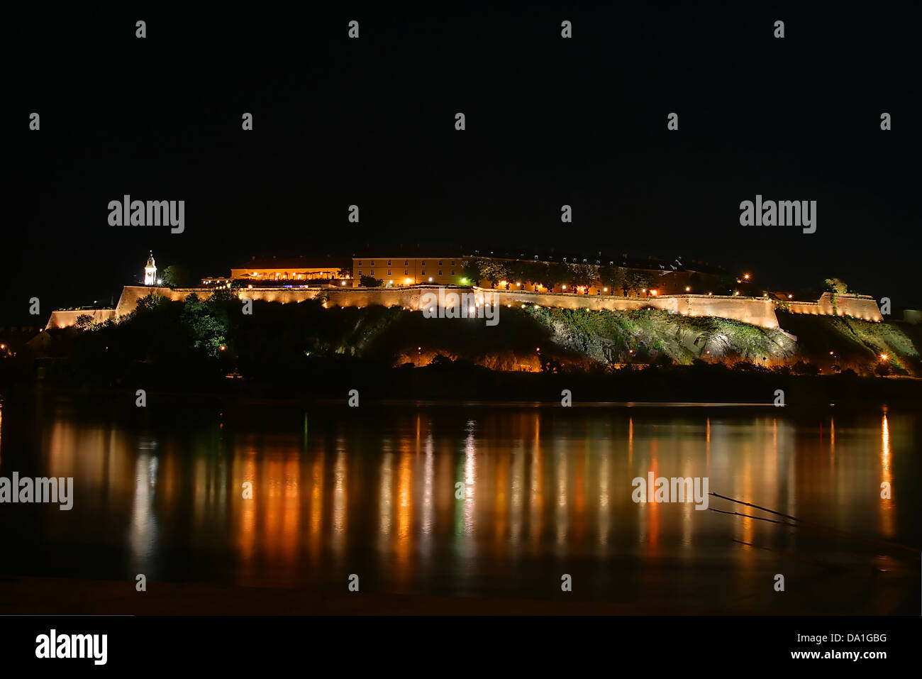 This is a Petrovaradin fortress on river Danube, by night, view from Novi Sad, this is a place of Exit festival in Serbia Stock Photo