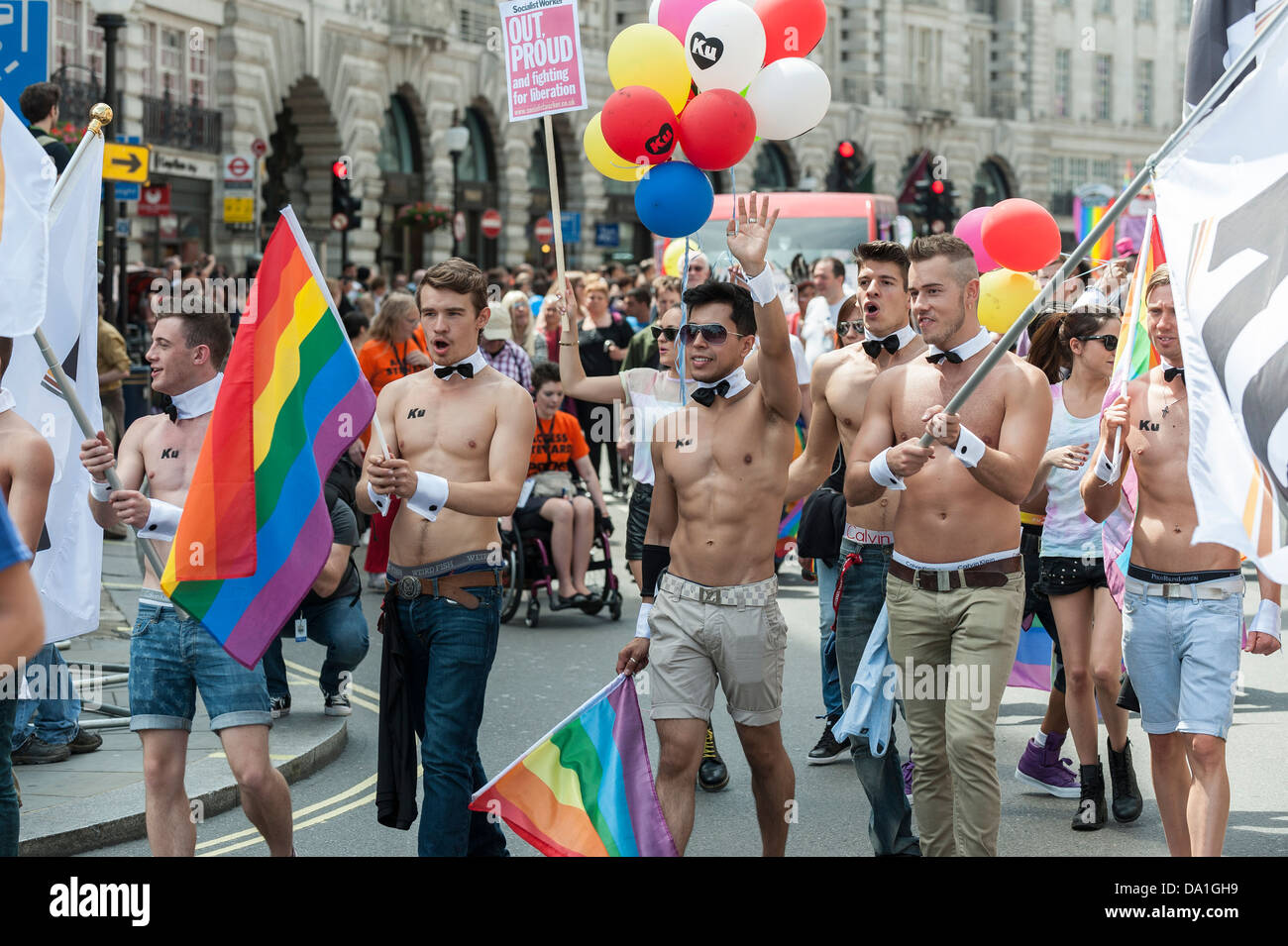 The London Pride parade on Regent's Street in London. Stock Photo