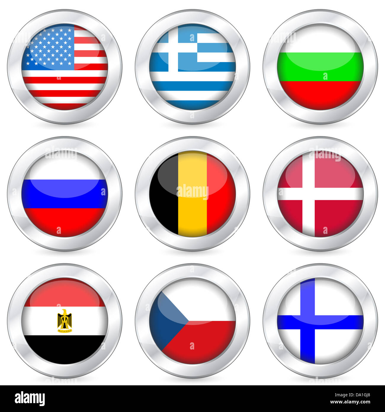 National flag button set on a white background. Vector illustration