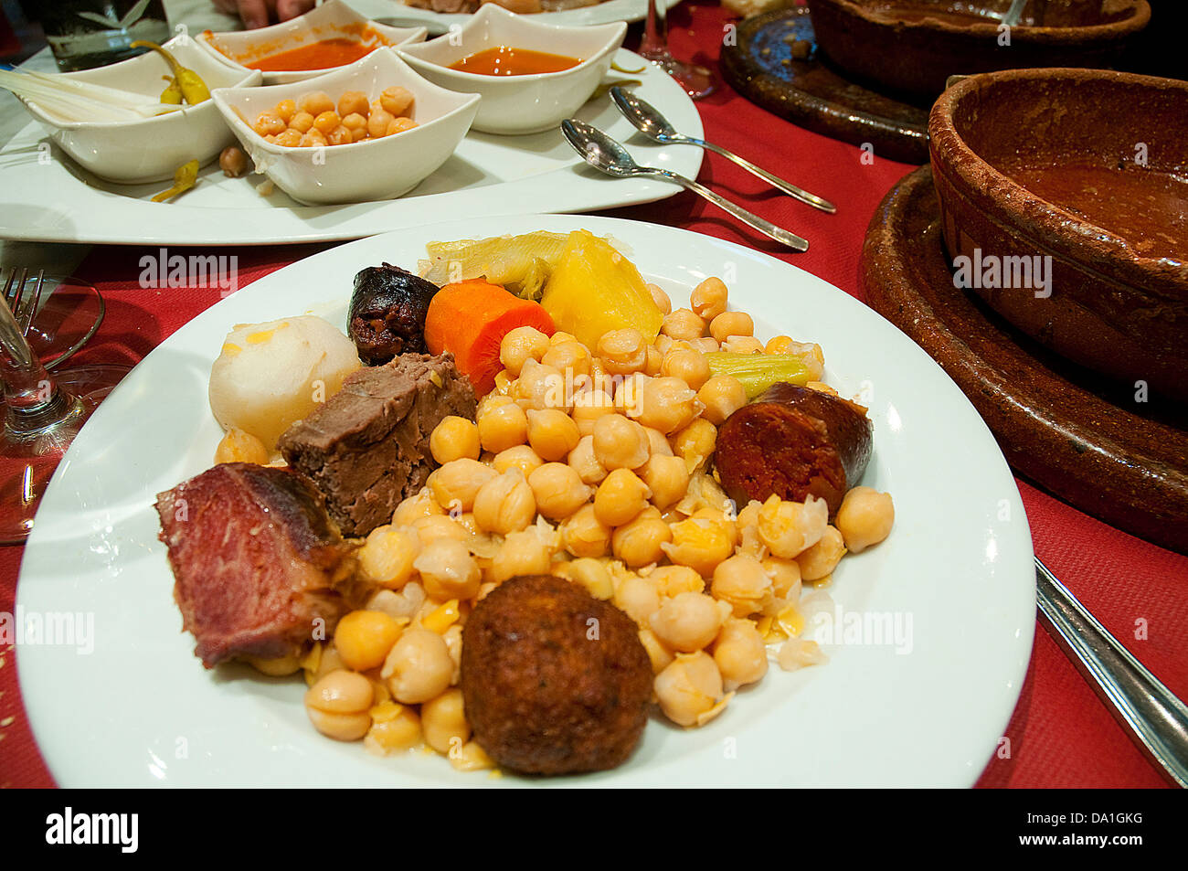 Cocido madrileño serving, close view. Madrid, Spain. Stock Photo