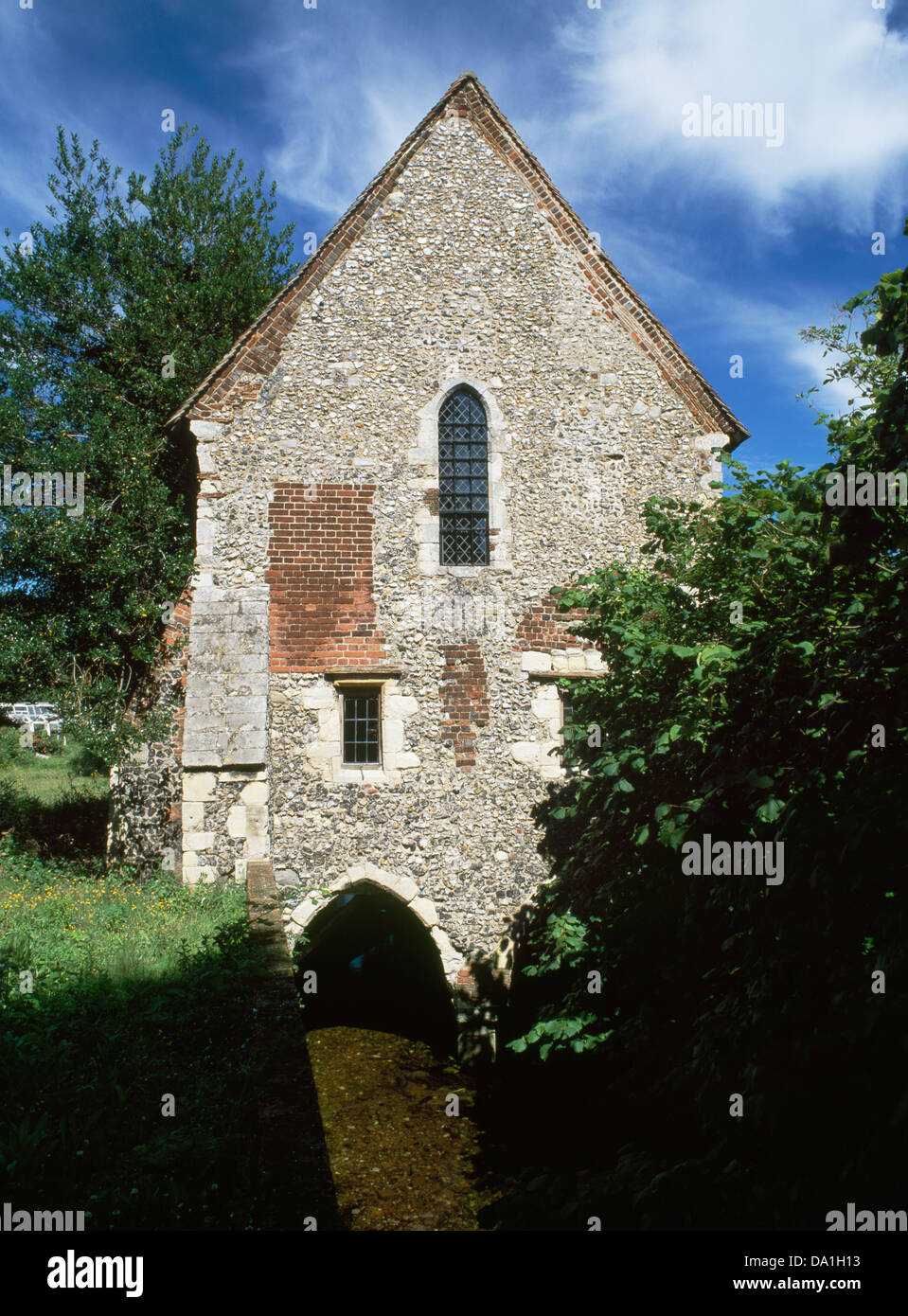 Grey Friars House, Canterbury, Kent: the oldest Franciscan building (1267) in Britain, built over an arm of the River Stour. Stock Photo