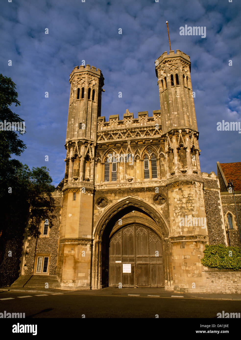 The early C14th Fyndon Gate leading to the King's School, Canterbury, Kent, was formerly the main entrance to St Augustine's Abbey. Stock Photo