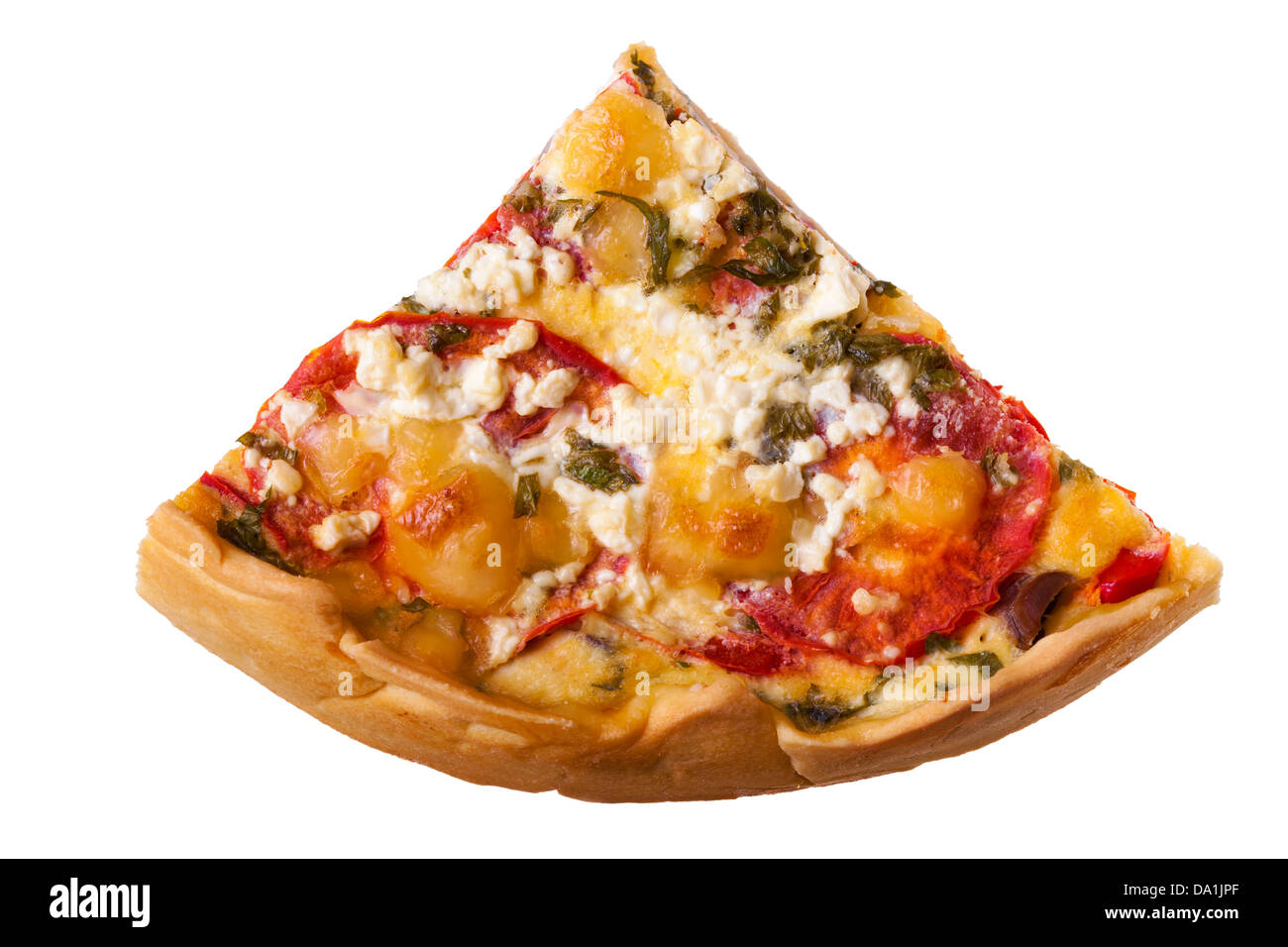 Slice of pizza isolated over white background studio shot, close up ...
