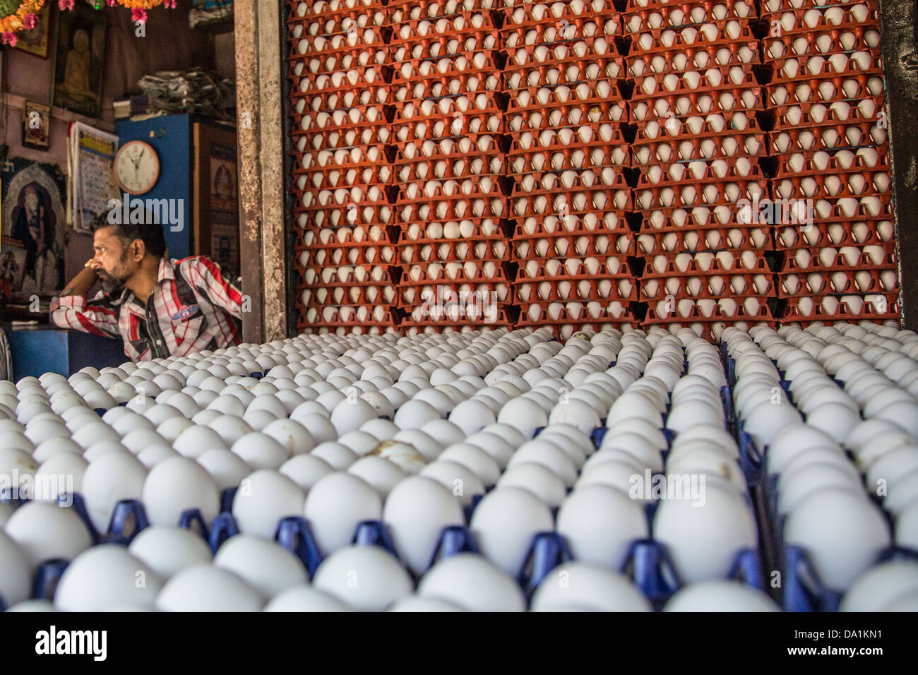 Egg vendor, Crawford Market, Mumbai, India Stock Photo