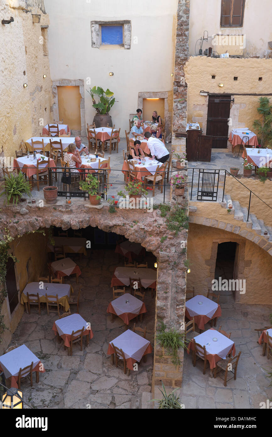 An old turkish house converted in an elegant restaurant in Chania; Western Crete, Greece. Stock Photo