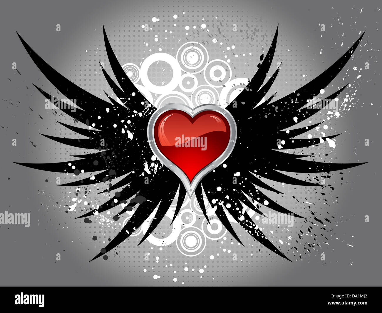 Glossy red heart on grunge wings background Stock Photo - Alamy