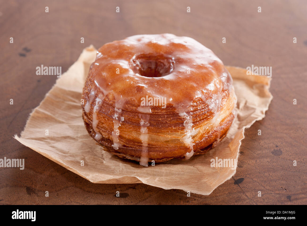 Original croissant and doughnut mixture on a wooden table Stock Photo