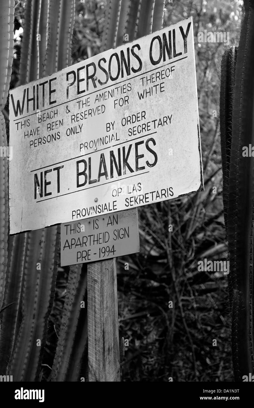 Black and white photo of old Apartheid sign on display at Evita se Perron, Darling, Western Cape, South Africa. Stock Photo