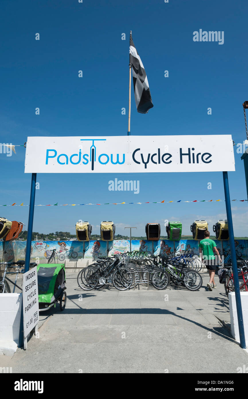 The Padstow cycle hire company premises and yard at Padstow Cornwall UK