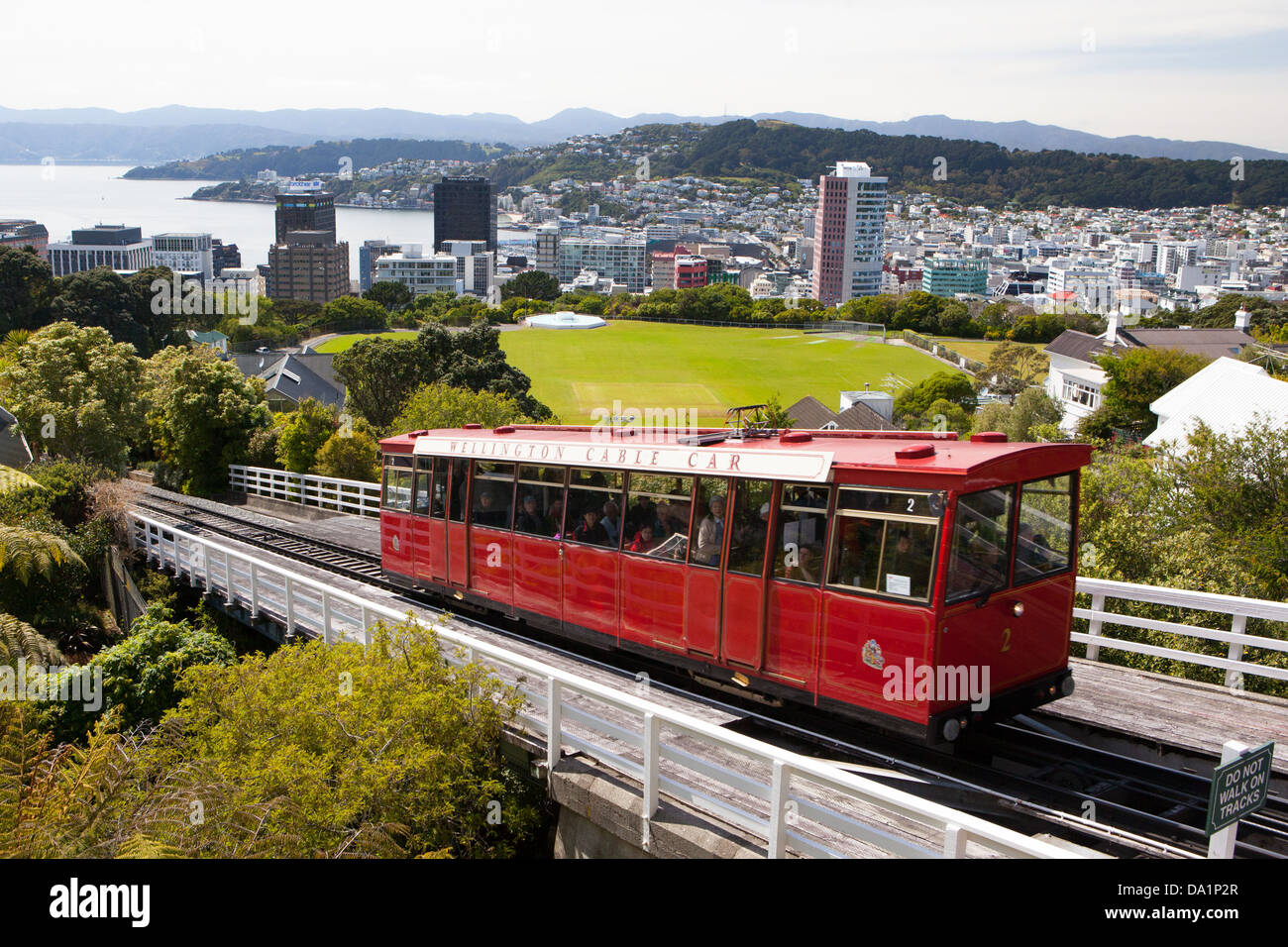 Wellington's famous cable car goes up towards the Wellington