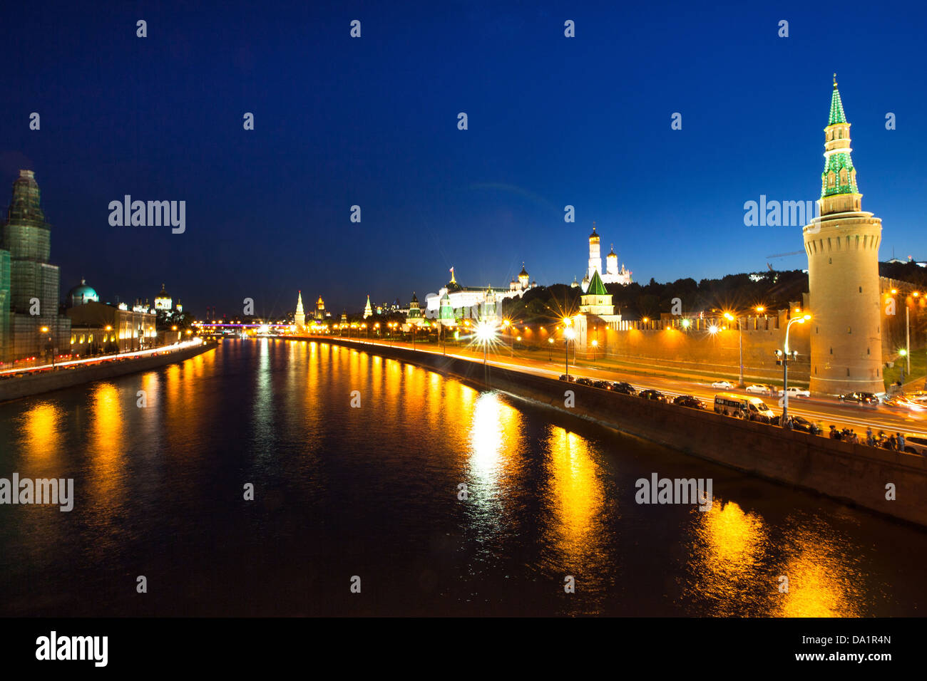 Embankment of the Moskva River near the Kremlin at night time Stock ...