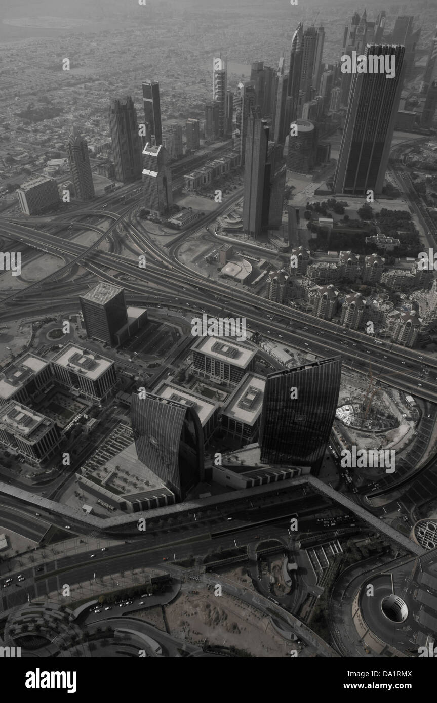 Aerial view of Dubai, United Arab Emirates, Middle East. Black and White Stock Photo