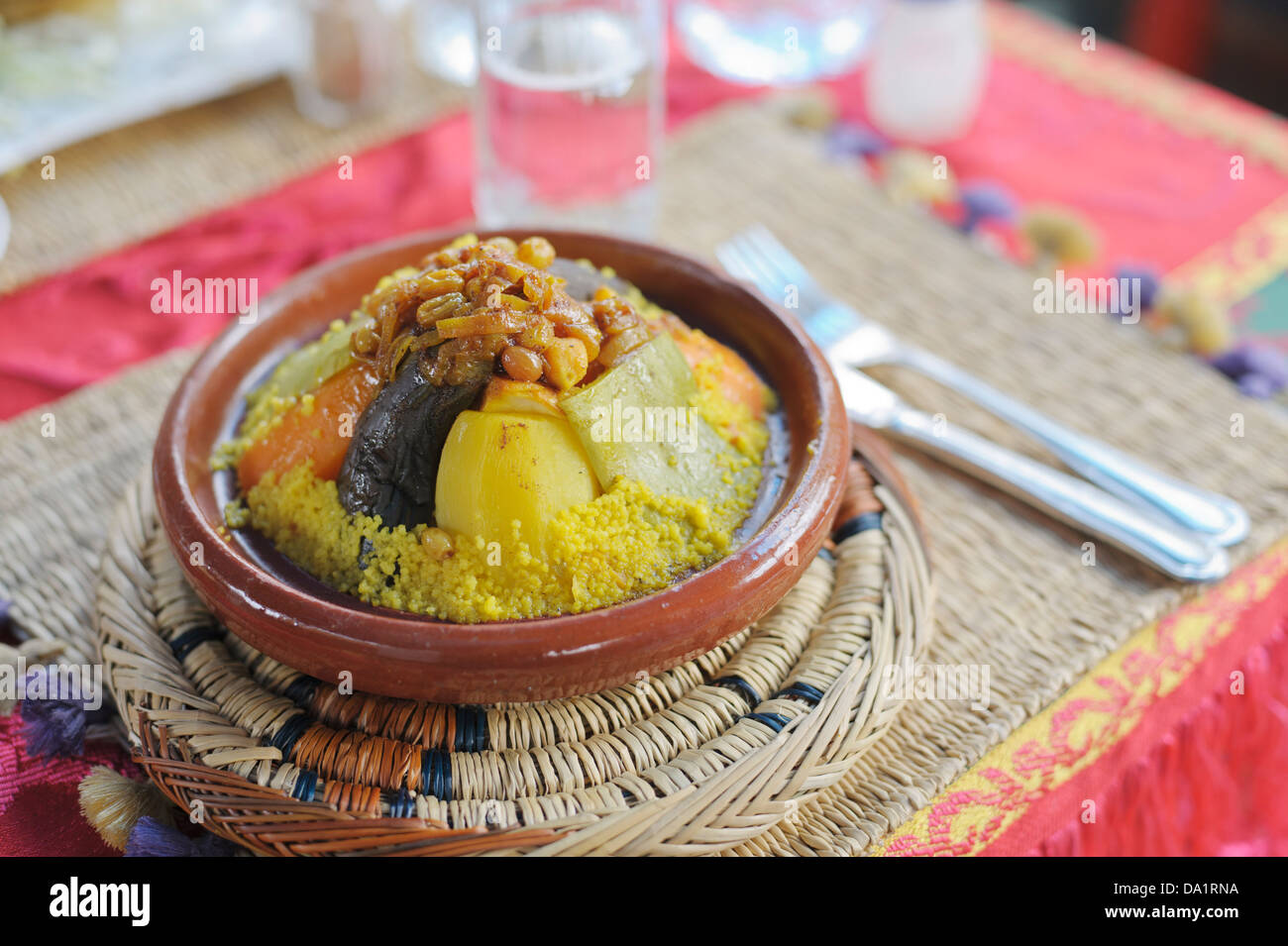 Vegatable couscous in a Marrakesh restaurant Stock Photo