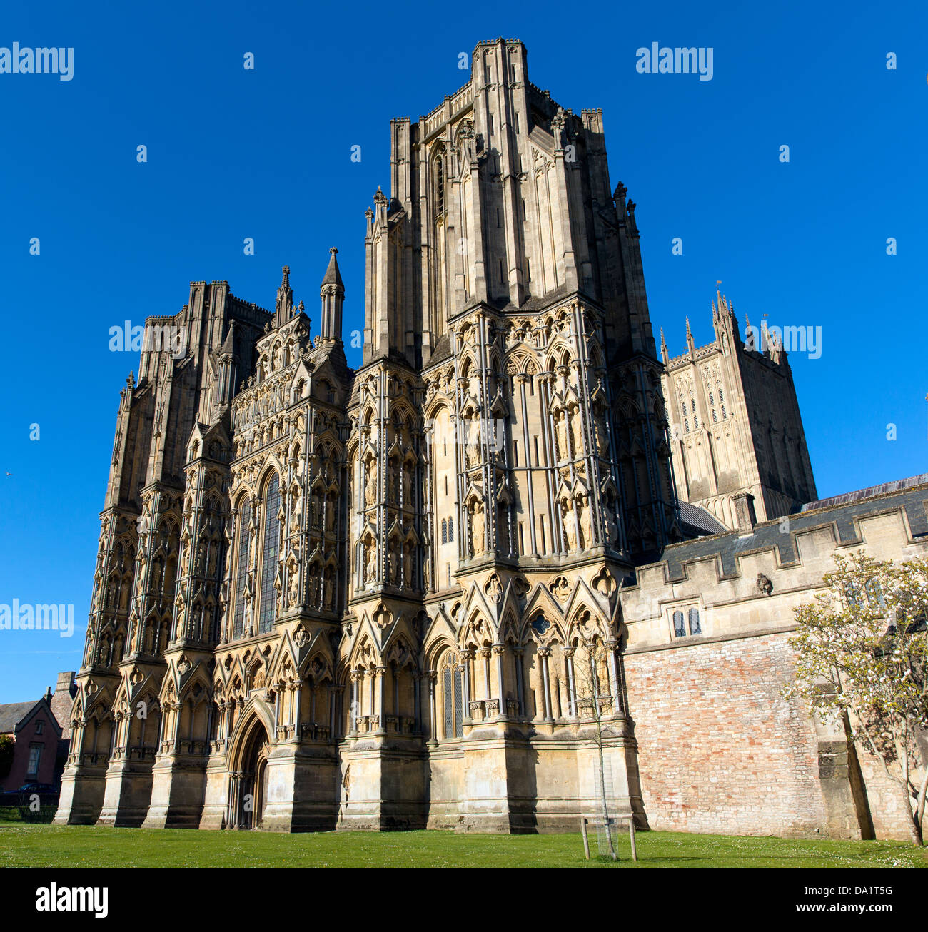Wells Cathedral Somerset, England. Begun about 1175 and first English cathedral to be built entirely in new Gothic style. Stock Photo