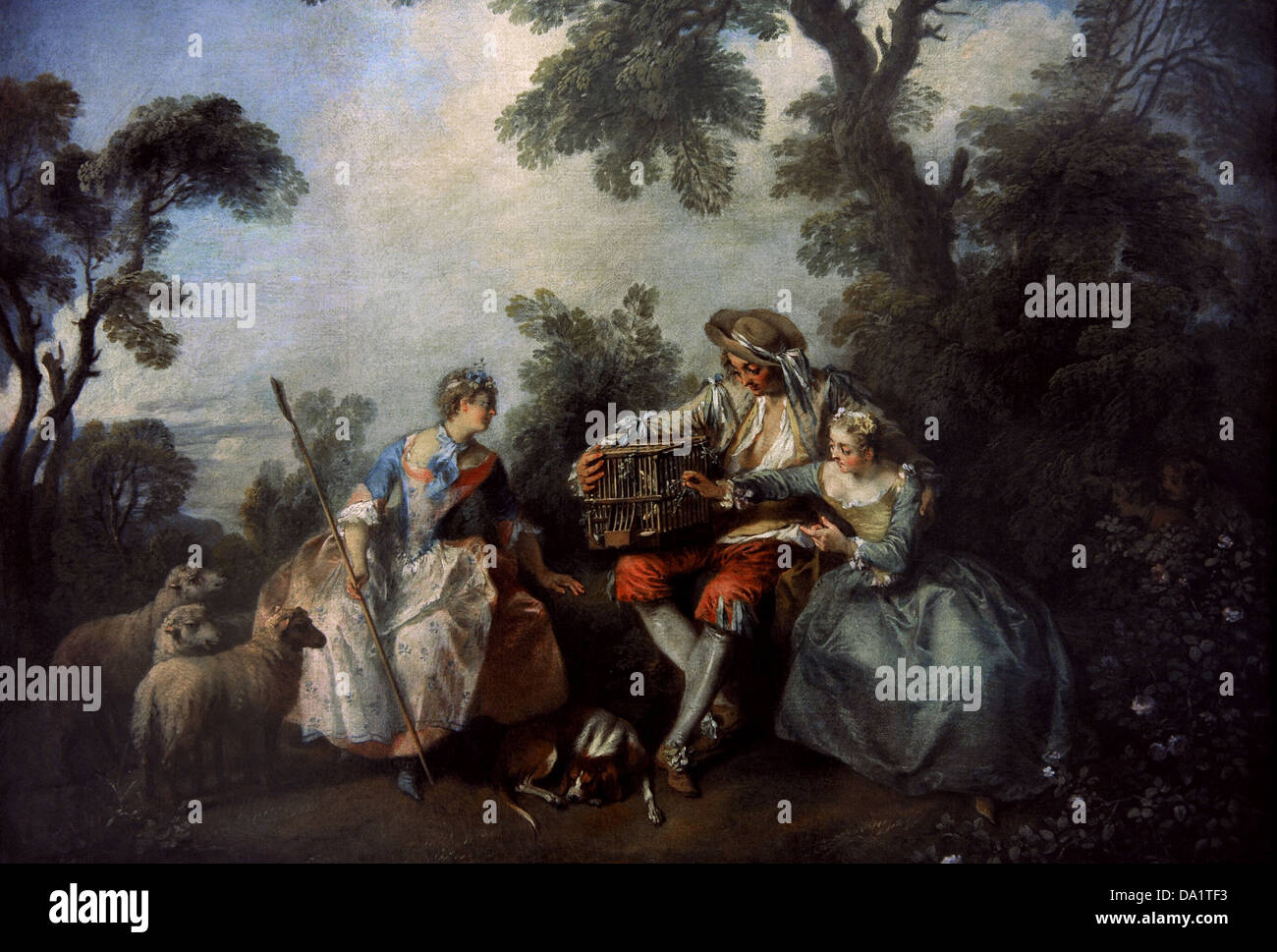 Nicolas Lancret (1690-1743). French painter. The Bird Cage. Ca. 1735. Alte Pinakothek. Munich. Germany. Stock Photo