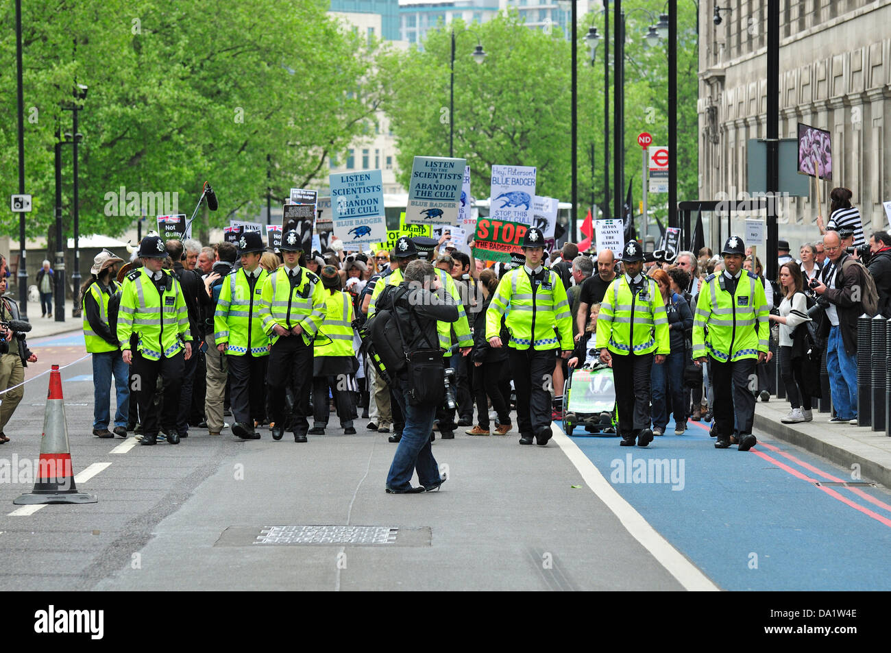 Metropolitan Police officers at the National March Against the Badger Cull, Saturday 1st June 2013 Stock Photo