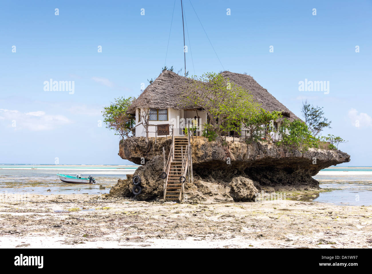 The Rock Restaurant, Michamvi Peninsula, Zanzibar, United Republic of Tanzania, East Africa. Stock Photo