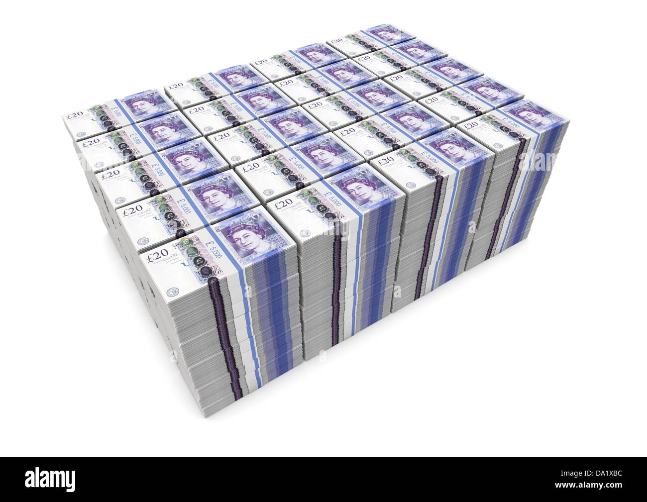 MONEY 1 Million Pounds Sterling Stacked In 20 Notes White Stock 