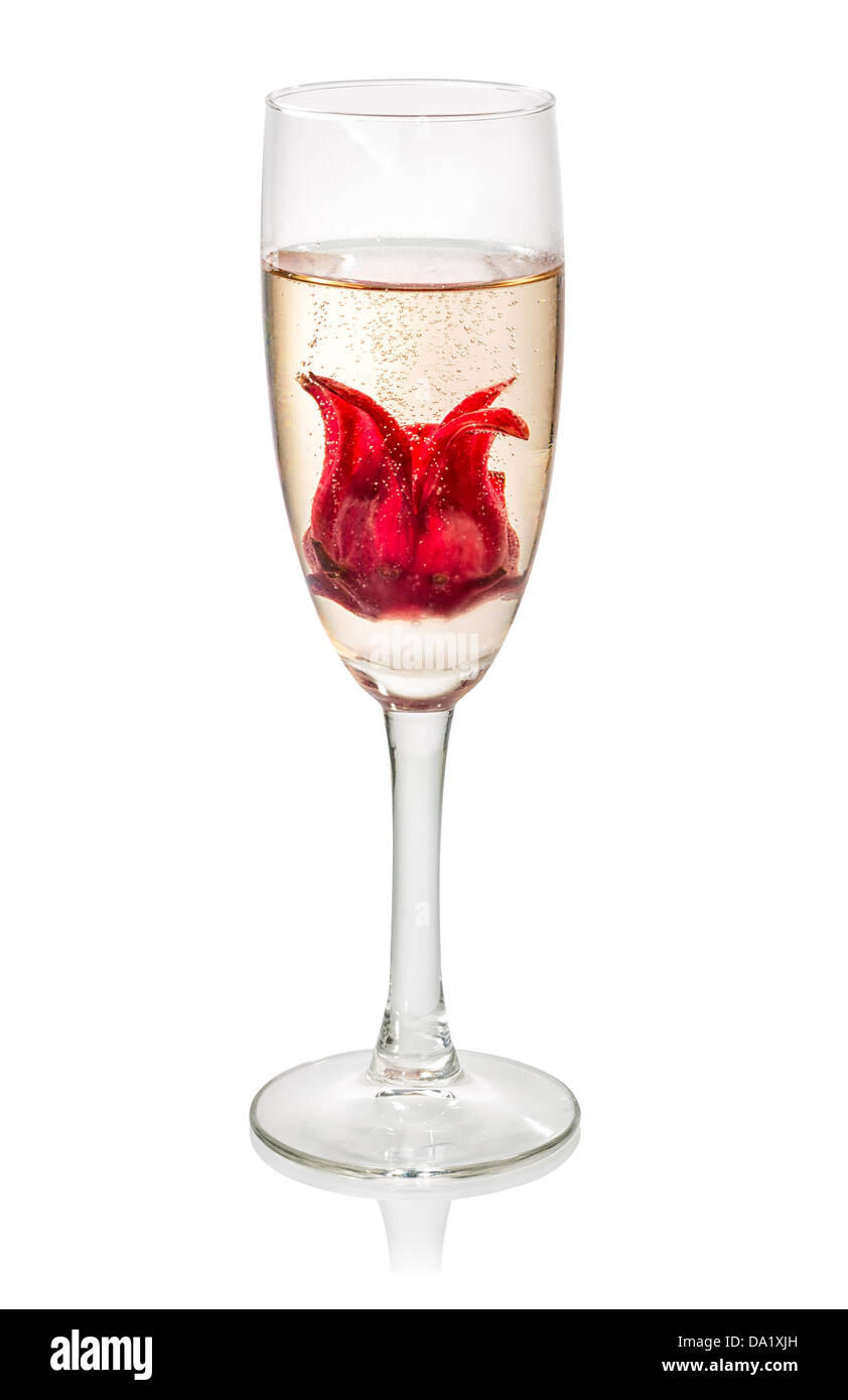 Champagne cocktail with hibiscus flower Stock Photo Alamy