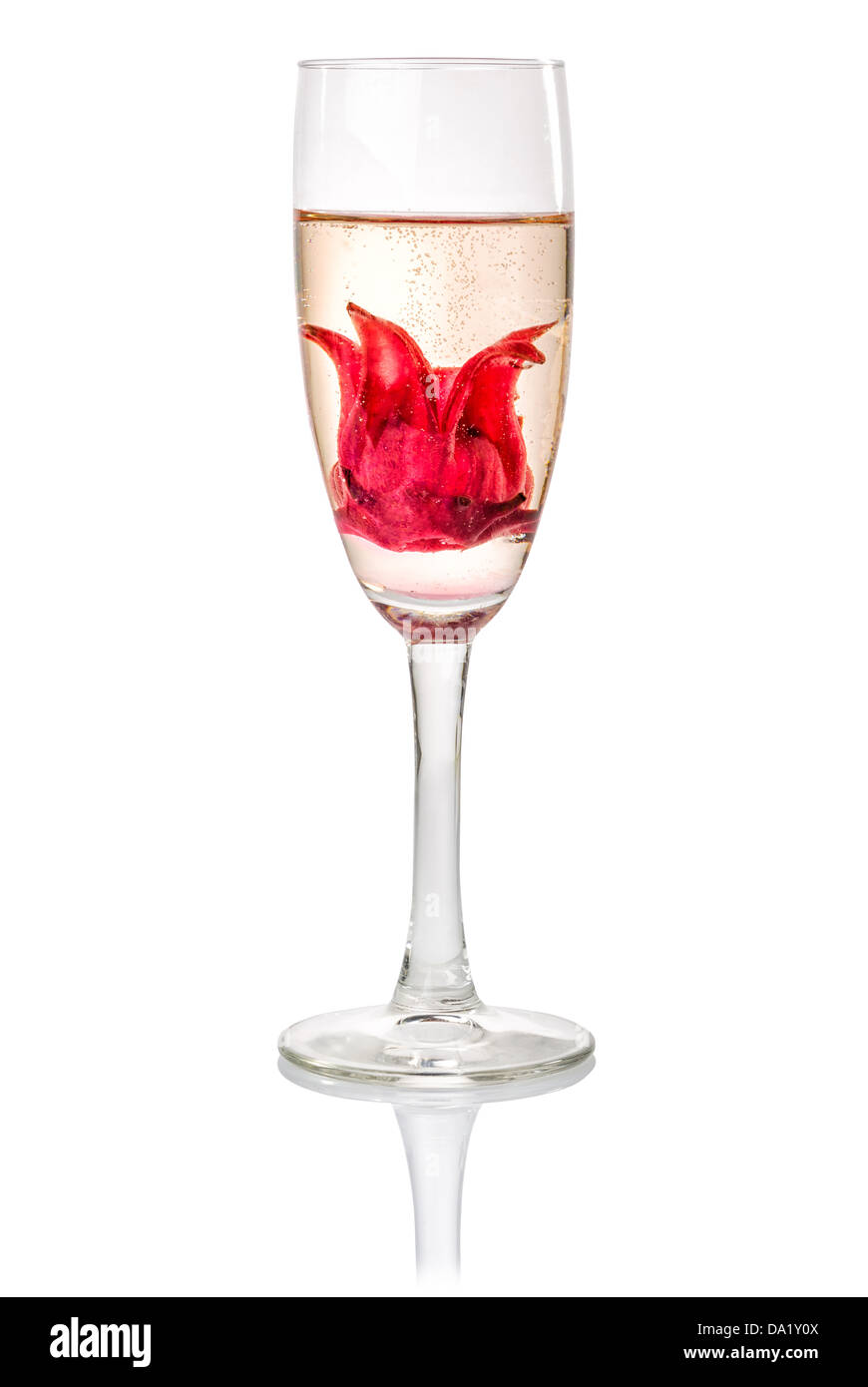 Champagne cocktail with hibiscus flower Stock Photo Alamy
