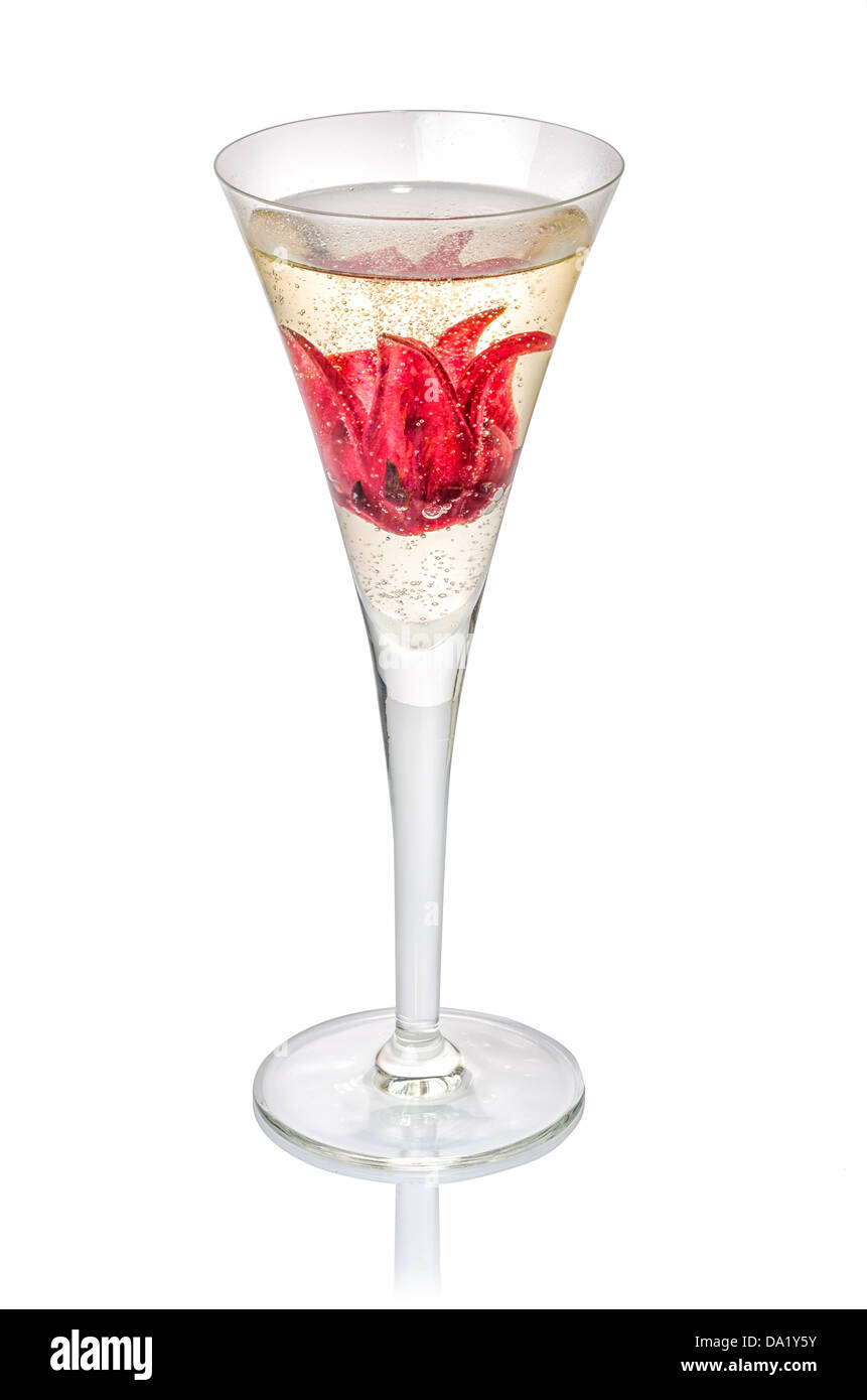 Champagne cocktail with hibiscus flower Stock Photo Alamy