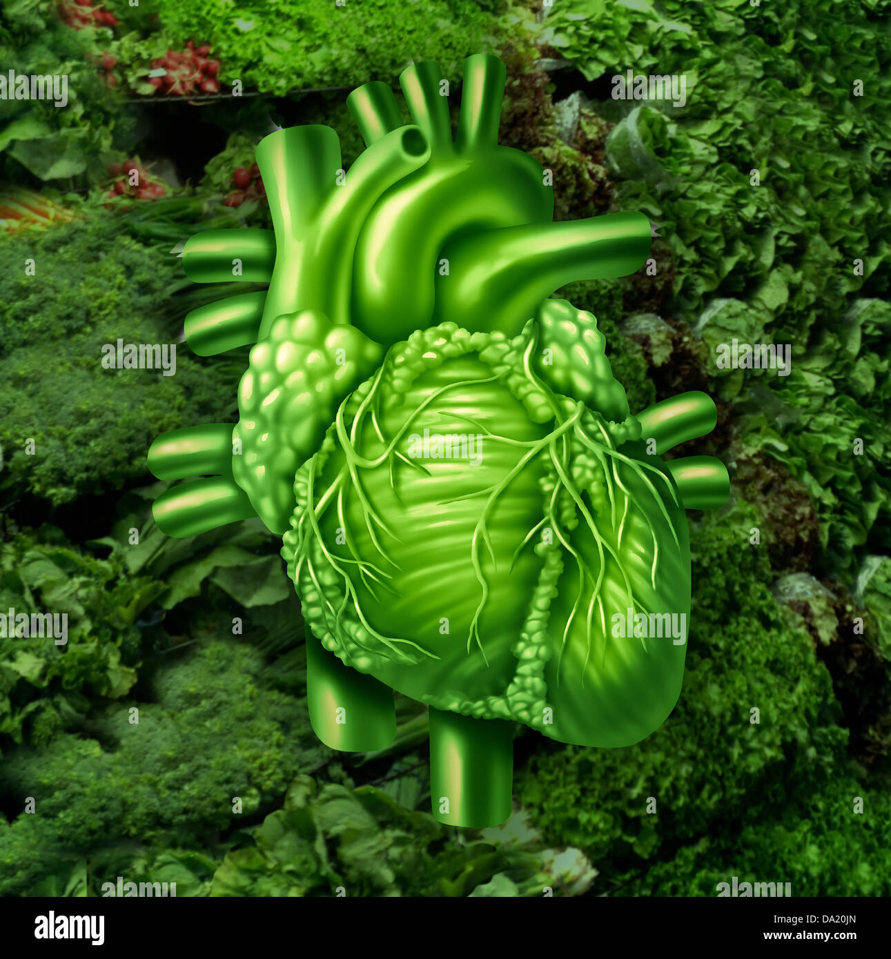 Healthy heart diet with dark leafy green vegetables at a vegetable