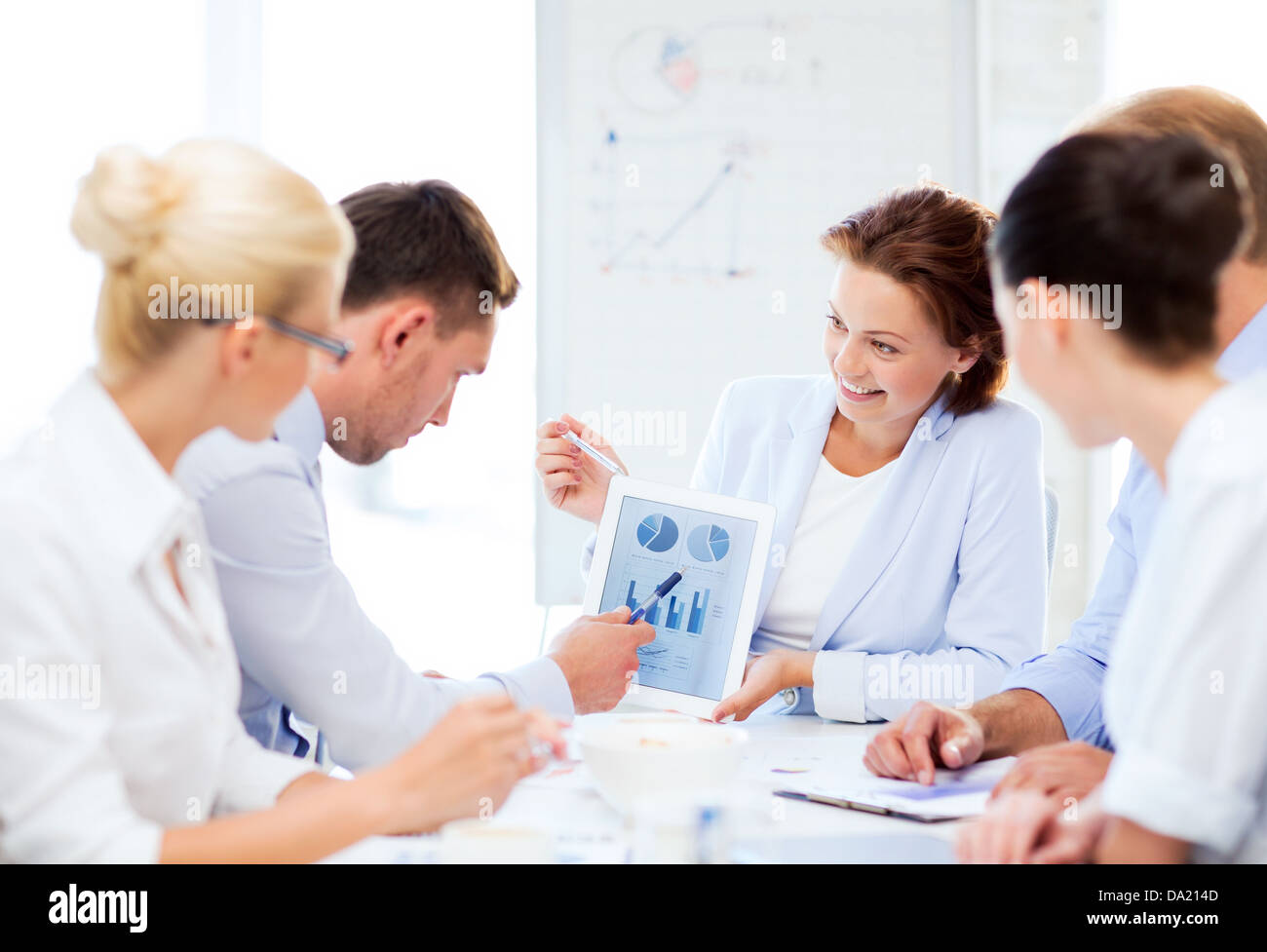 business team discussing graphs in office Stock Photo - Alamy