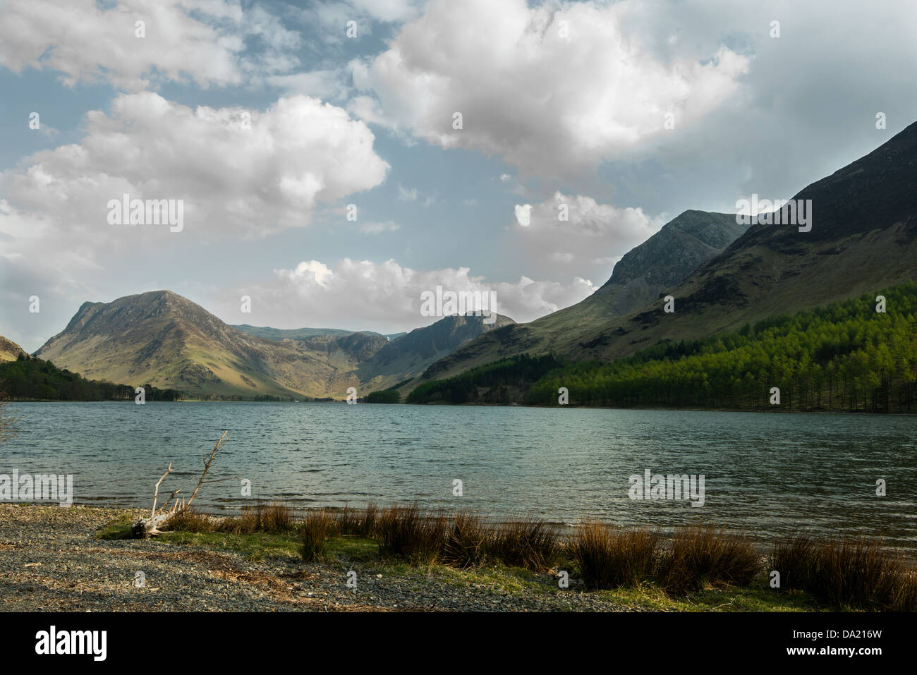 Buttermere Lake, Fleetwith Pike, Haystacks, Lake District, Cumbria, Landscape, Water, Summer, Clouds, National Park Stock Photo