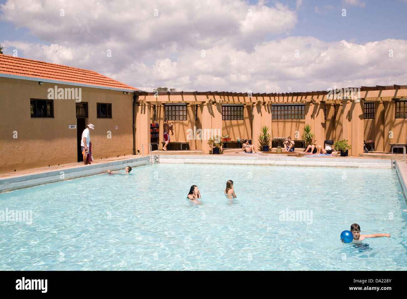 The 1933 Mediterranean style Blue Baths operates as a public pool ...