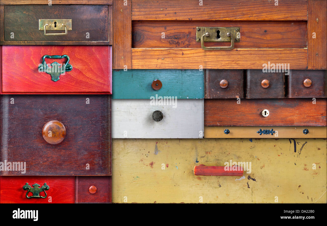various old drawers - in utter secrecy Stock Photo