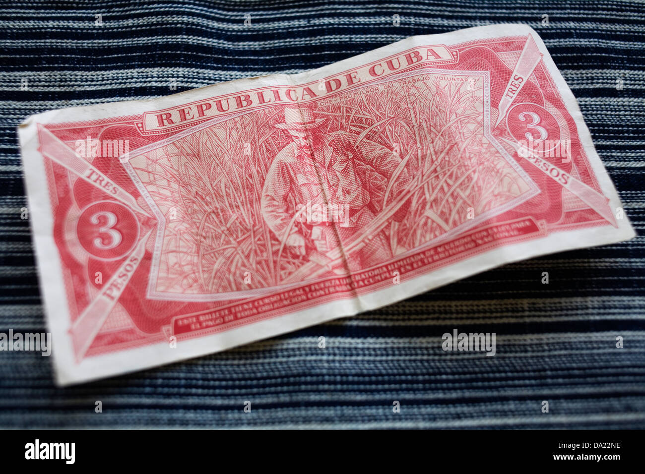 A three peso Cuban Bank note. Stock Photo