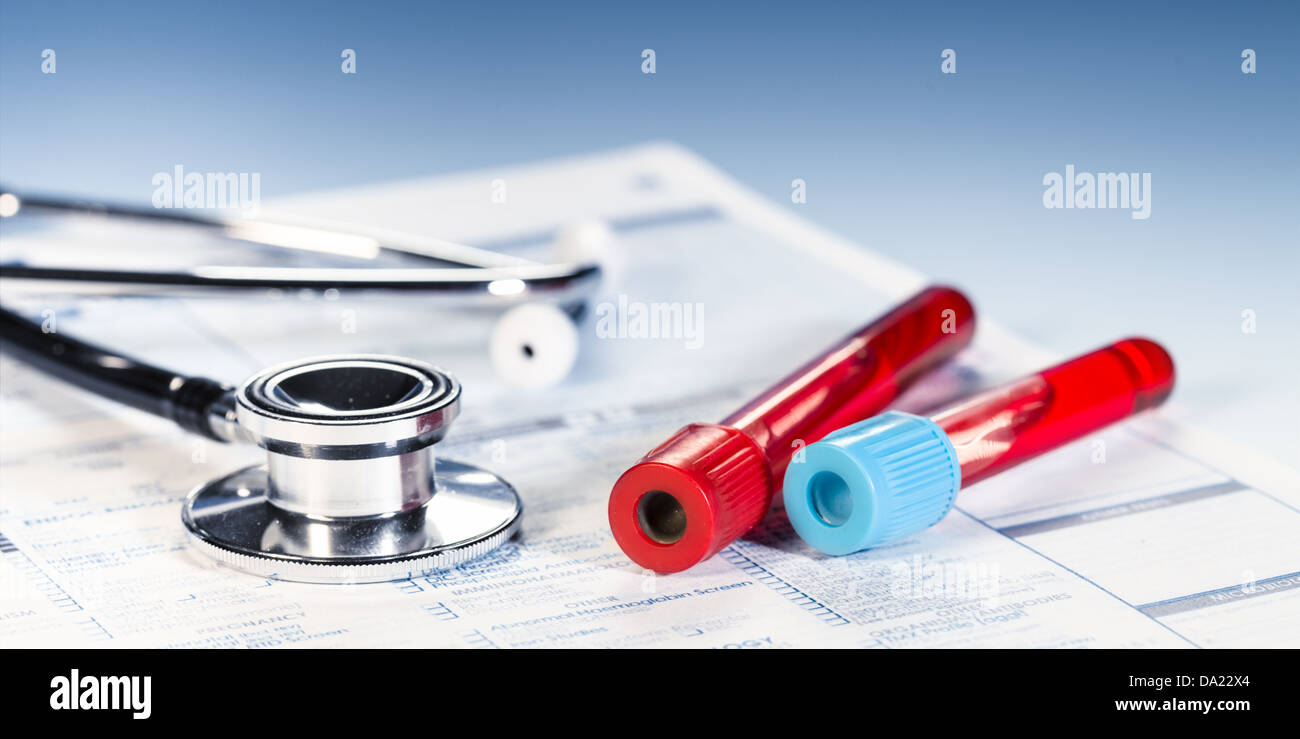 Form to fill in the results of biochemistry blood tests Stock Photo - Alamy