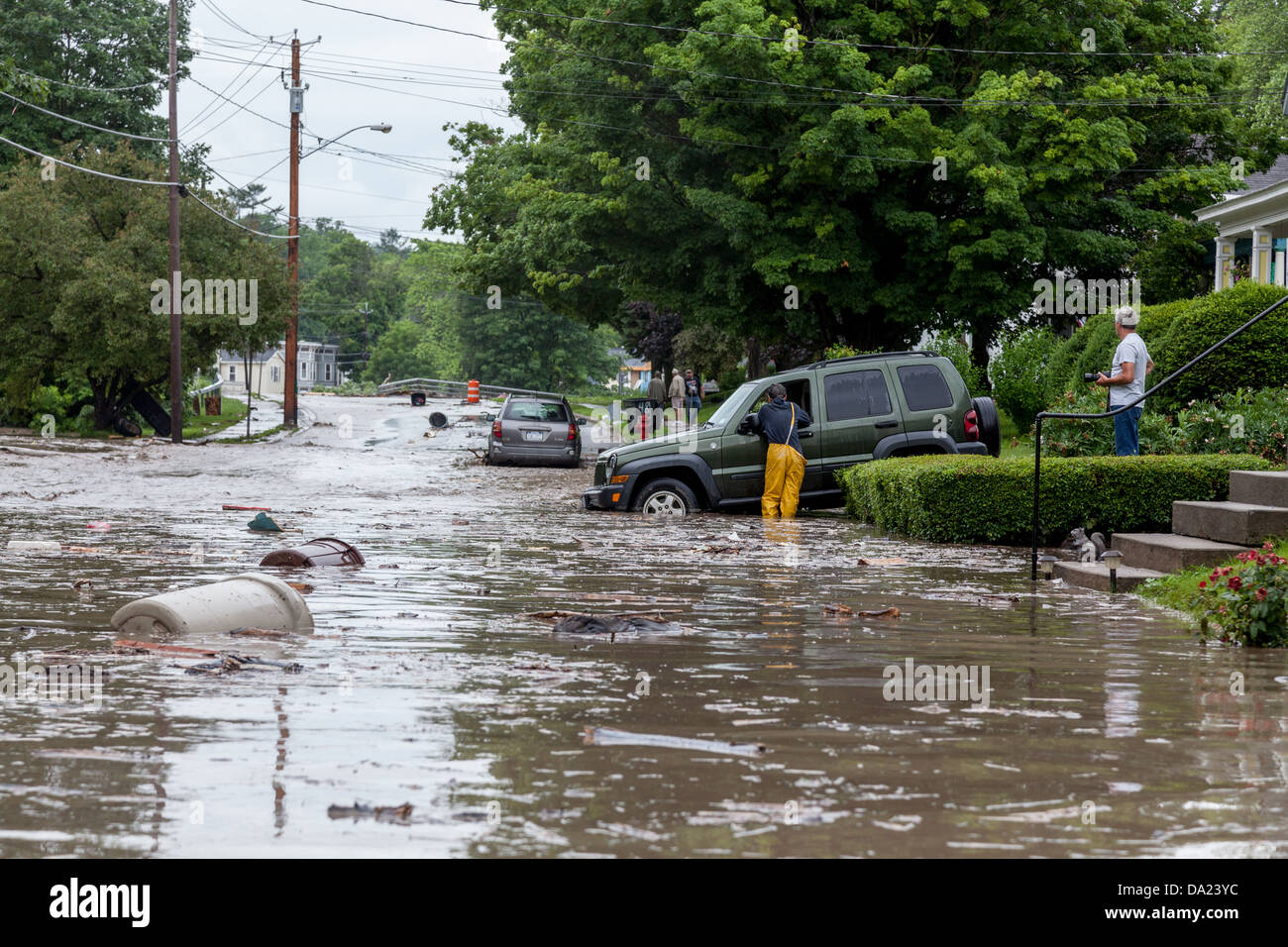 Flooding in Fort Plain, New York, in the Mohawk Valley Stock Photo